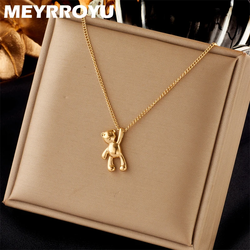 MEYRROYU 316L Stainless Steel Fashion Bear Pendant Necklace For Women Cartoon Party Jewelry Gift Collar Acero Inoxidable Mujer