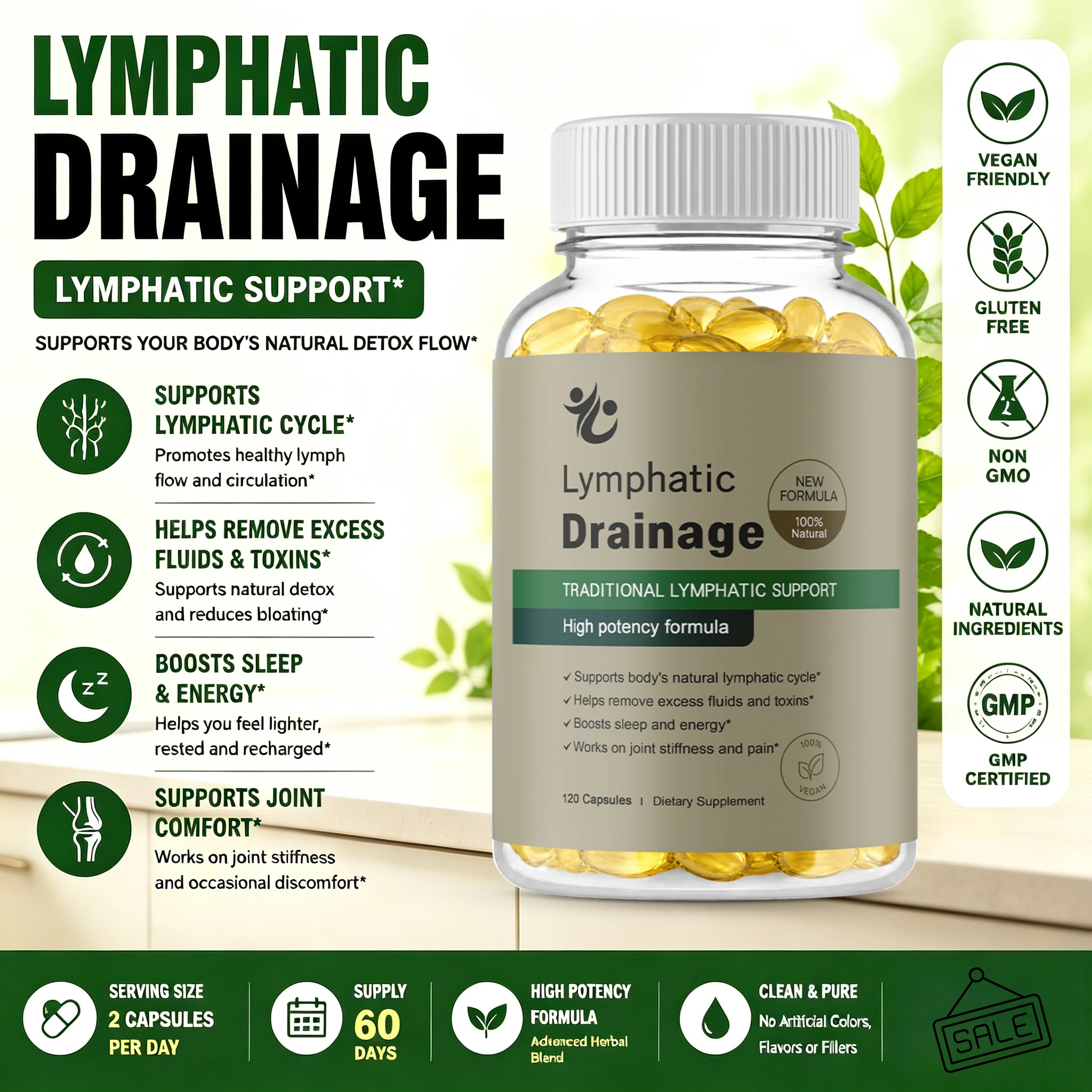 Lymphatic Drainage - Reduce Puffiness, Cleanse & Detox, Body Shape Weight Management, Supports Thyroid Health - 120 Capsules