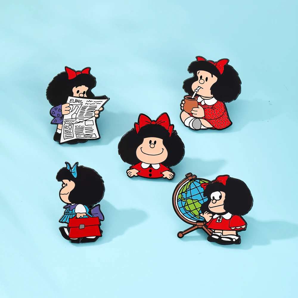 5 Pcs Anime Mafalda Cute Character Brooch Individuality Enamel Pin Backpack Clothing Jewelry Metal Badge Accessories Gift