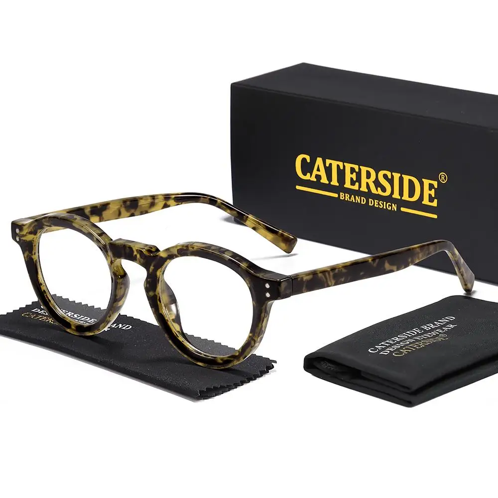 CATERSIDE Modische Herren-Anti-Blaulicht-Brille mit Rundrahmen und Zellulose-Propionat-Bügelspitzen für Damen, Dekorative Brille – Detail 12