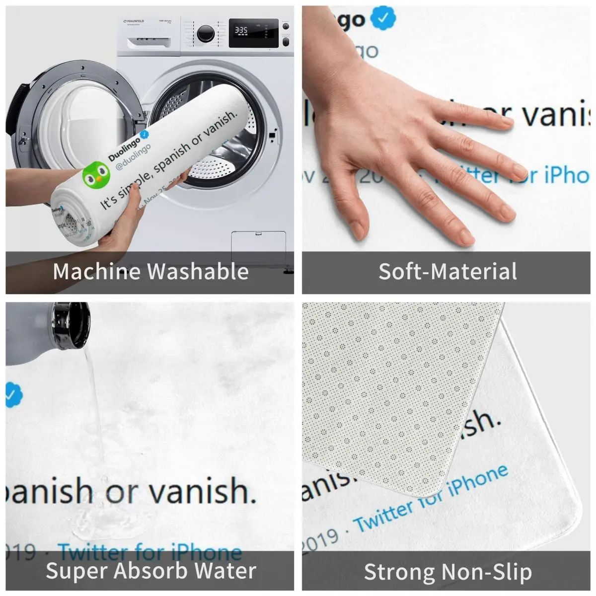 بومة شريرة Duolingo تغرد Meme ممسحة عدم الانزلاق ، حصيرة أرضية ، سجادة ماصة ، سجادة للمطبخ ، مدخل ، منزل ، غرفة نوم ، وسادة قدم