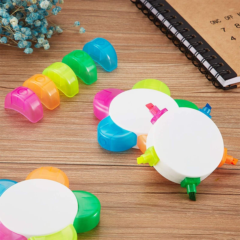 20Pcs Highlighters Assorted Colors Flower Shape Watercolor Highlighter Pens 5-In-1 Fluorescent Pens School Office Stationery