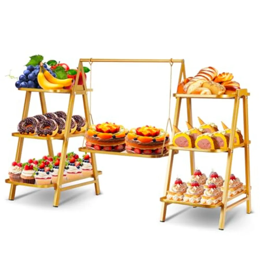 

Metal 3 Tier Cupcake Stands Large Ccity Serving Removable Tray Dessert Stands with Swing Design and Anti-slip Base Food Display