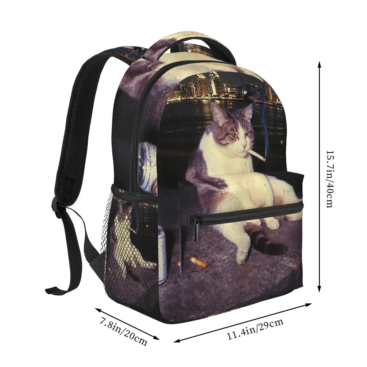 Funny Meme Smoking Cigarette Cat Face Graphic Student Backpack School Bag Daypack for Boys Girls Fashion Bookbag Shoulder Bags