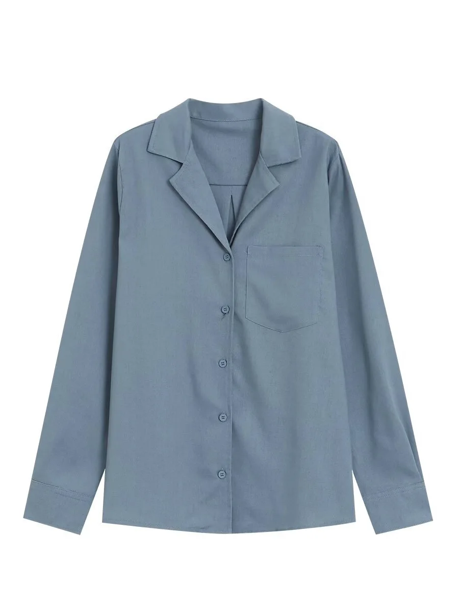 Withered Casual Pajama Style Lapel Breasted Long Sleeved Shirt Woman Clothes Shirts & Blouses Women's Clothes Shirts Tops