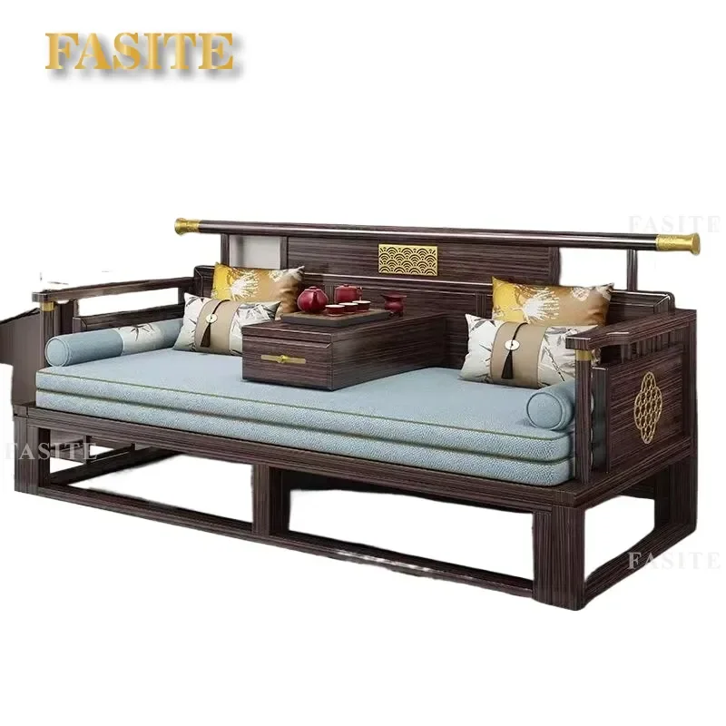 For New Chinese Ebony Arhat Bed Folding Solid Wood Push Pull Retractable Sofa Bed Dual Purpose Living Room Furniture Small