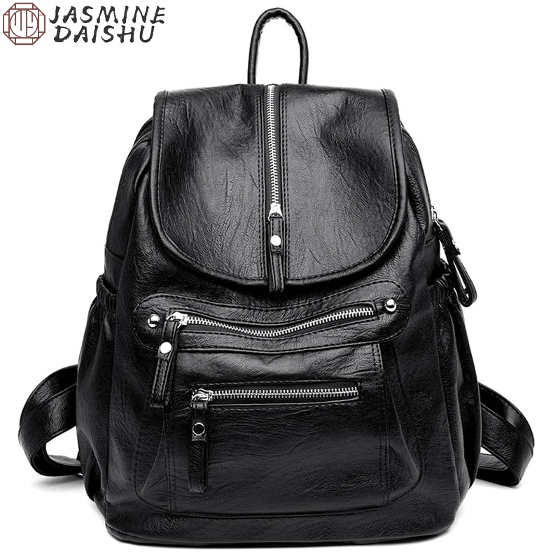 Women Vintage Backpack Casual Soft Leather Large Capacity Shoulder Bag Sac A Dos Travel Backpack Mochilas Girls School Bags 2022