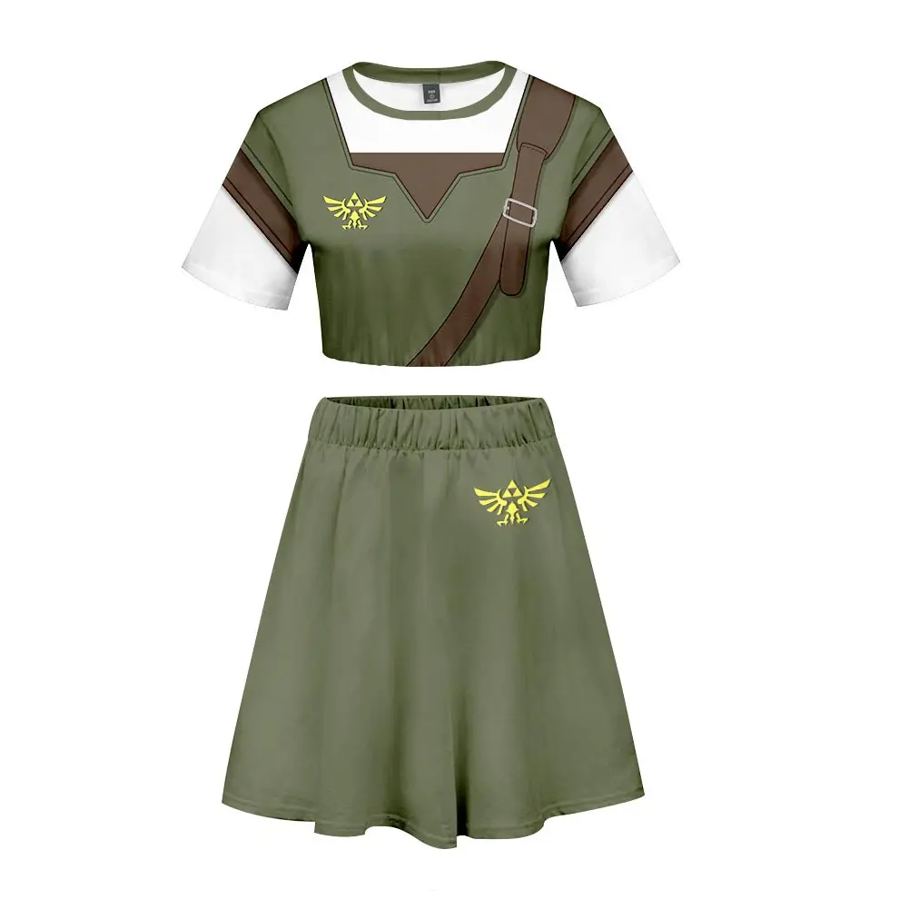 Link Cosplay Costume Women Summer T-shirt Crop Top Skirt Shorts Set Girls Outfit Fantasia Halloween Carnival Party Disguise Suit