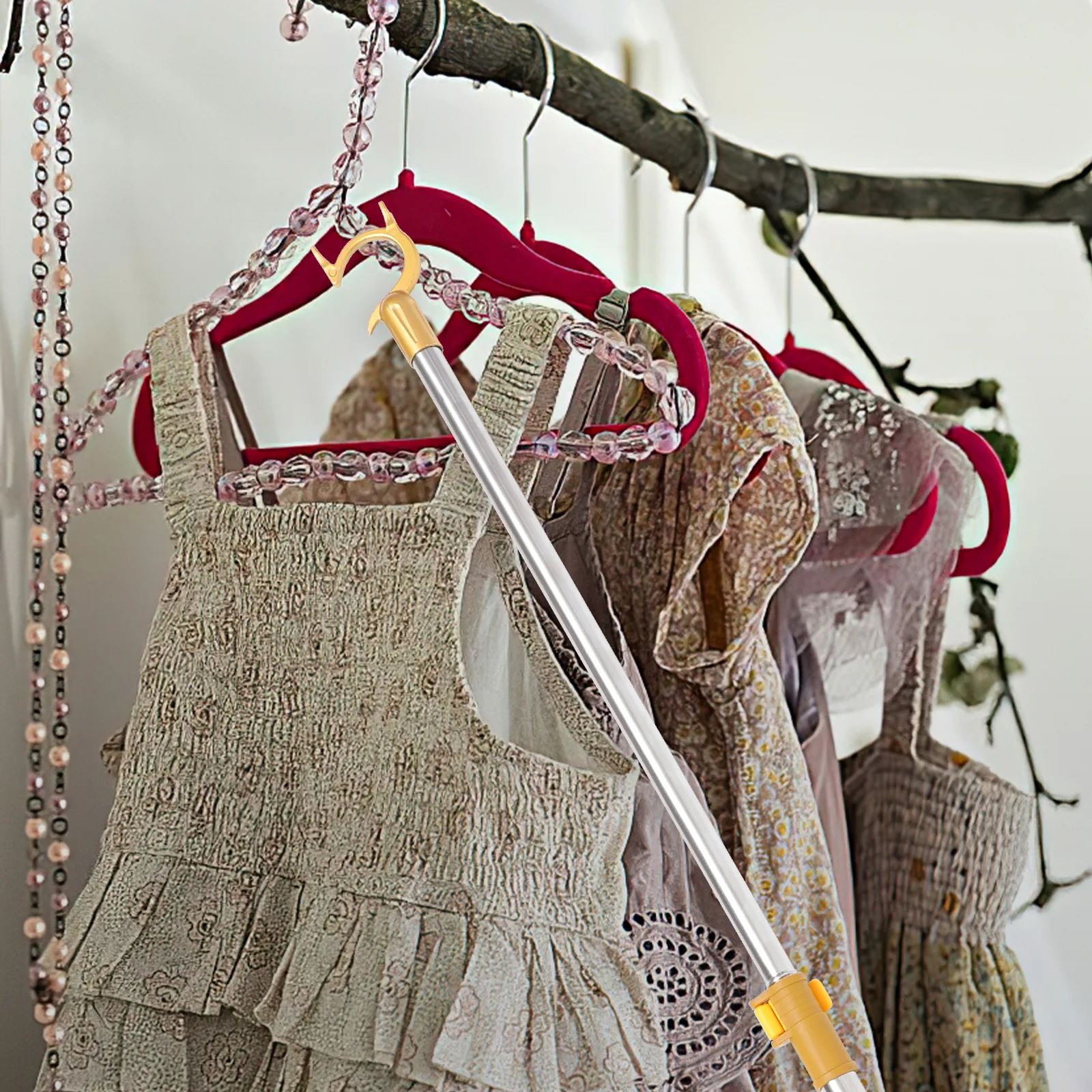 

1pc Adjustable Clothesline Rod Retractable Metal Clothes Drying Pole For Balcony Closet Home Telescoping Reach Stick