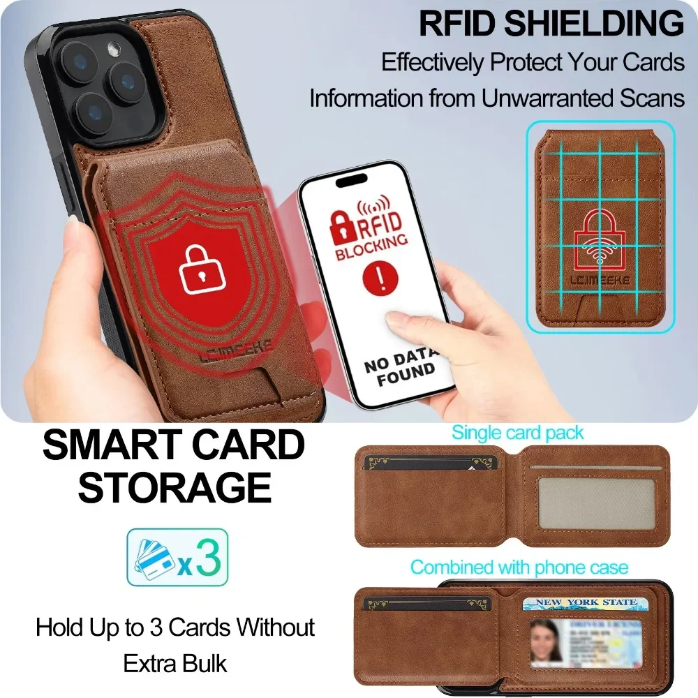 Detachable For Magsafe Magnetic Card Holder Wallet Case for iPhone 16 Pro Max 15 14 Plus 13 12 11 XS XR X 7 8 SE 2022 2020 2024
