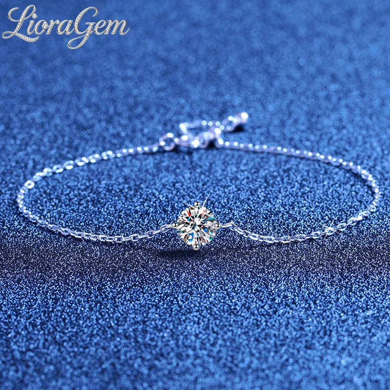 LioraGem Simple Four-Prong Adjustable Bracelet, 1-Carat Fashionable Moissanite Bracelet for Women Platinum PT950 Stamp
