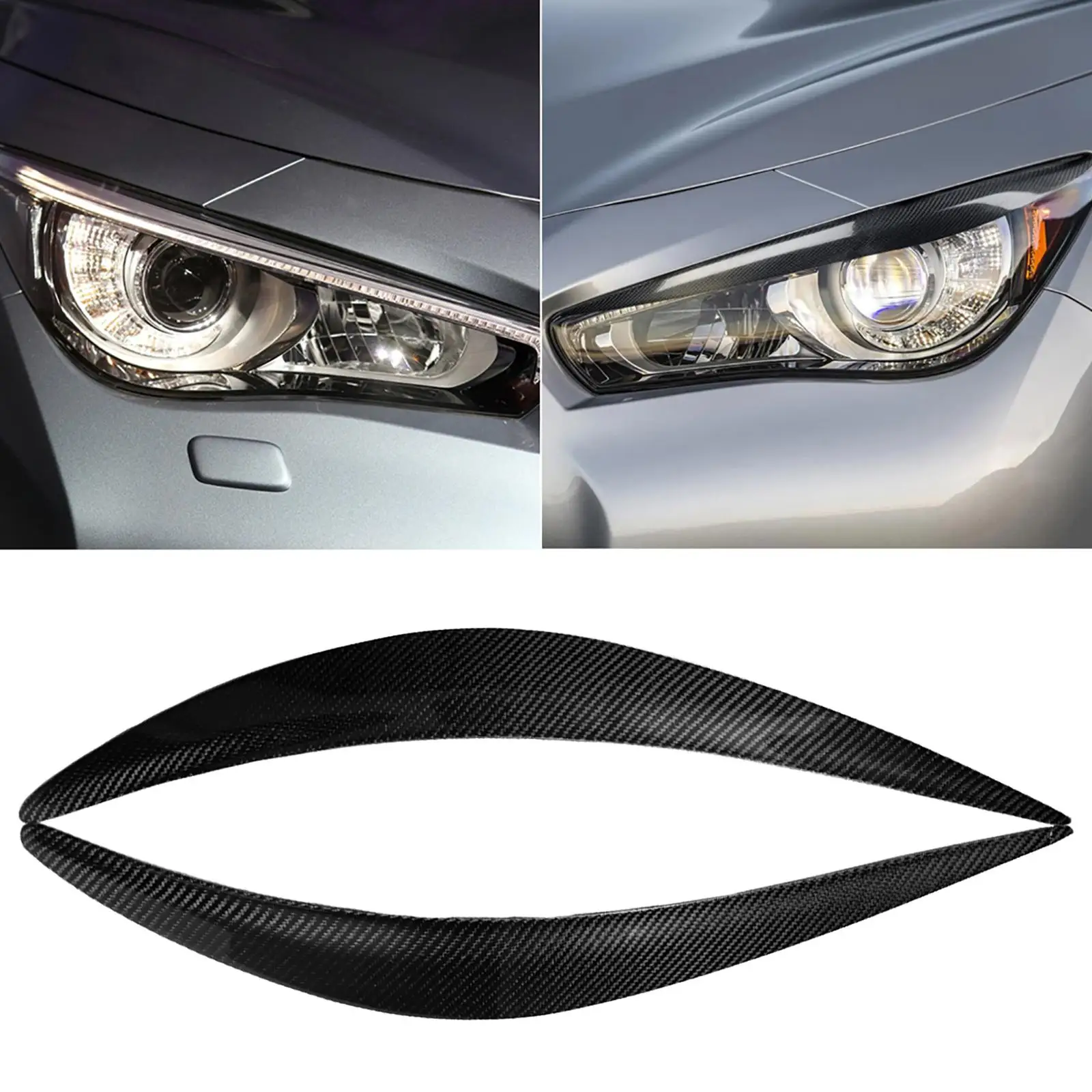 

Carbon Fiber Headlight Eyelid Trim Cover Left and Right Headlamp Eyebrow Trim Cover Fits for Q50 Easy to Install Spare Parts