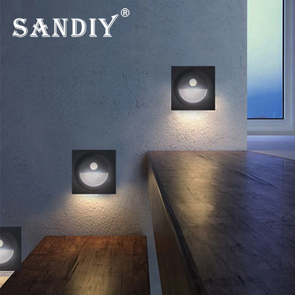 Embedded Step Light Motion Sensor Staircase Lighting fit EU Round 60mm Box Pir Footlights Indoor Wall Lamp Closet Corridor 220v