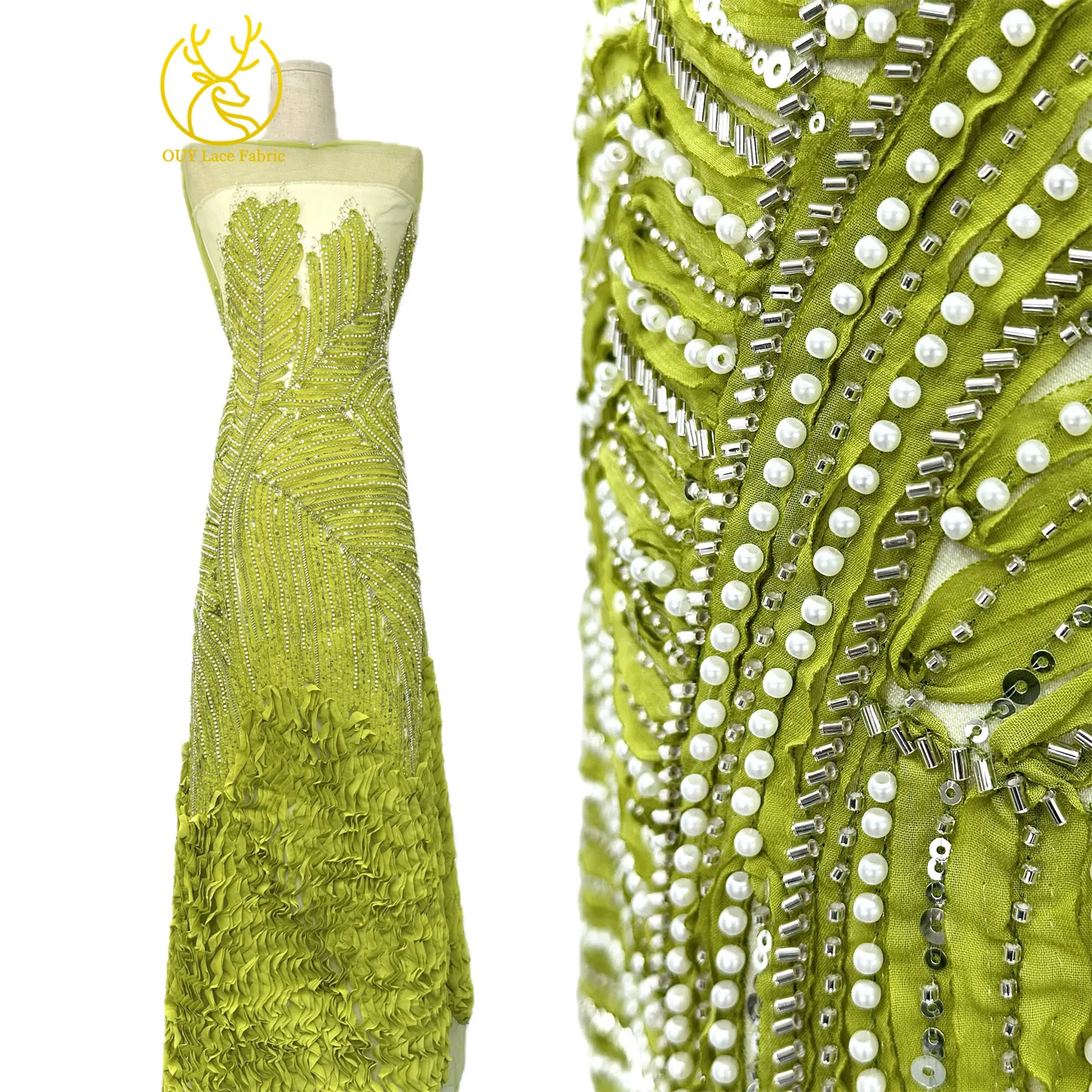 3D Mode Nigerianischer Mesh-Tüll-Spitzenstoff 2026 Französischer Handgefertigter Perlen-Pailletten-Spitzenstoff für Damen Party Hochzeitskleid Nähen – Detail 6