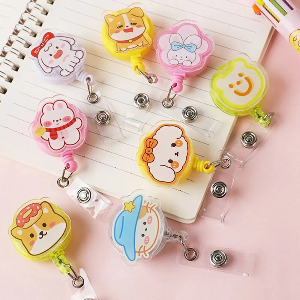 Easy To Pull Badge Holder Clips Cute Colors Exhibition Enfermera Retractable Badge Reel Name Card Acrylic ID Card Holder