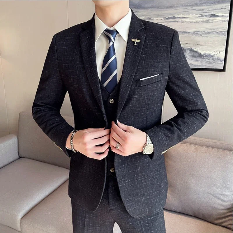 Traje De Hombre Elegante (Blazer+ Vest + Pants) Men\'s Fashion Business Korean Wedding Casual Business Wear Elegant Man Suit