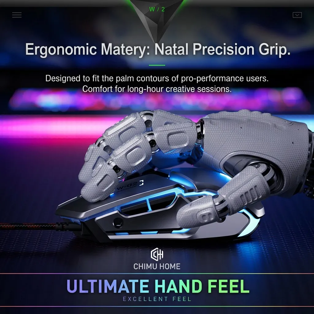 【CHIMU HOME】W2 Pro Mechanical Vision Hub Wired Gaming Mouse 8800DPI 4-Color Breathing Light Ergonomic Design