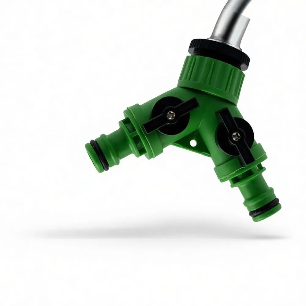 Plastic Garden Irrigation Hose Splitter Two Way Connector Outdoor Tap Adapter Dual Flow Diverter Valve Green Watering Gear