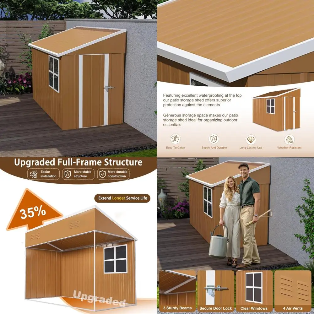 

Прочный металлический стальной сарай для наружного хранения с окнами, запирающейся дверью, вентиляцией и атмосферостойким дизайном для использования в саду