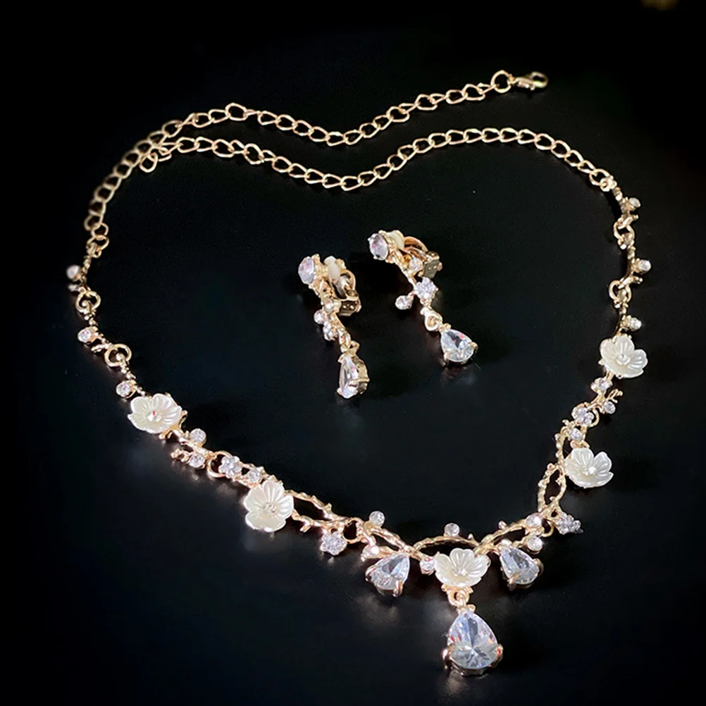 

1 Set Children'S Necklace Ear Clip Rhinestone Headband Birthday Crown For Girl Little Girl Crown Necklace Earrings Princess