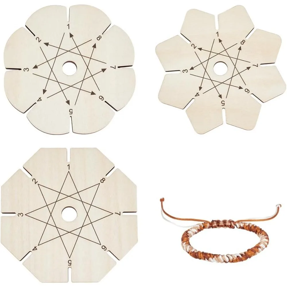 Disco trenzado de pulsera con forma de flor, disco Kumihimo, pulsera de madera, placa trenzada, disco de cordón para amistad, 3 uds.