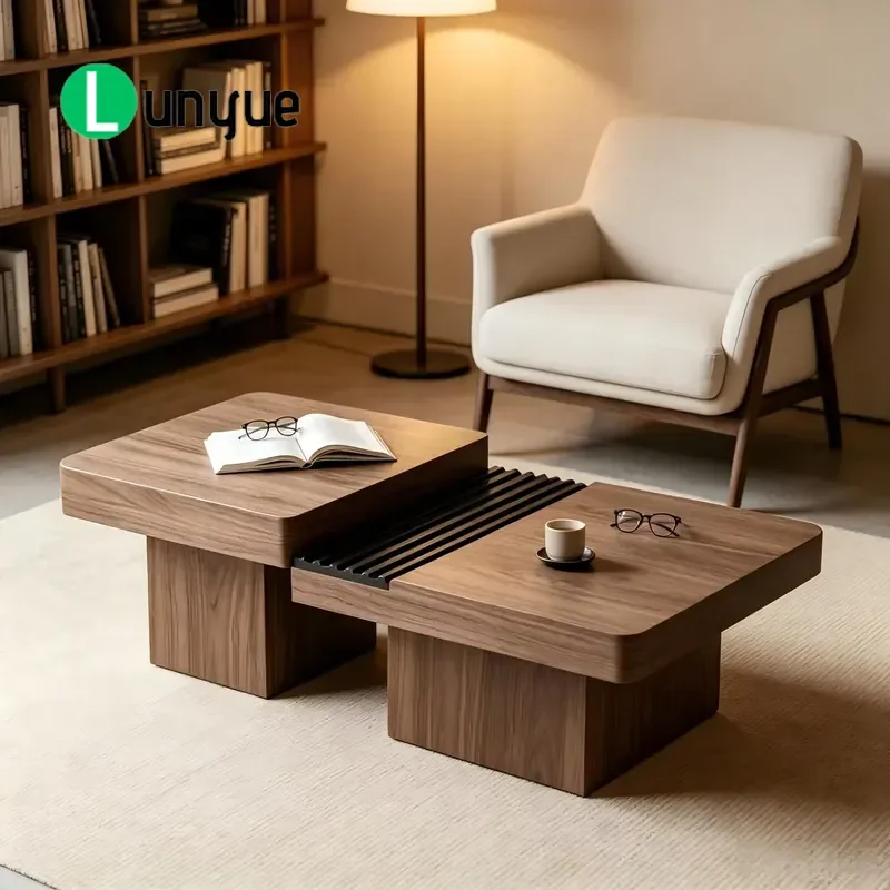Modern Luxury Square Coffee Table Walnut Color Wood Storage Living Room Furniture Durable Eco Friendly Designer Home Decor