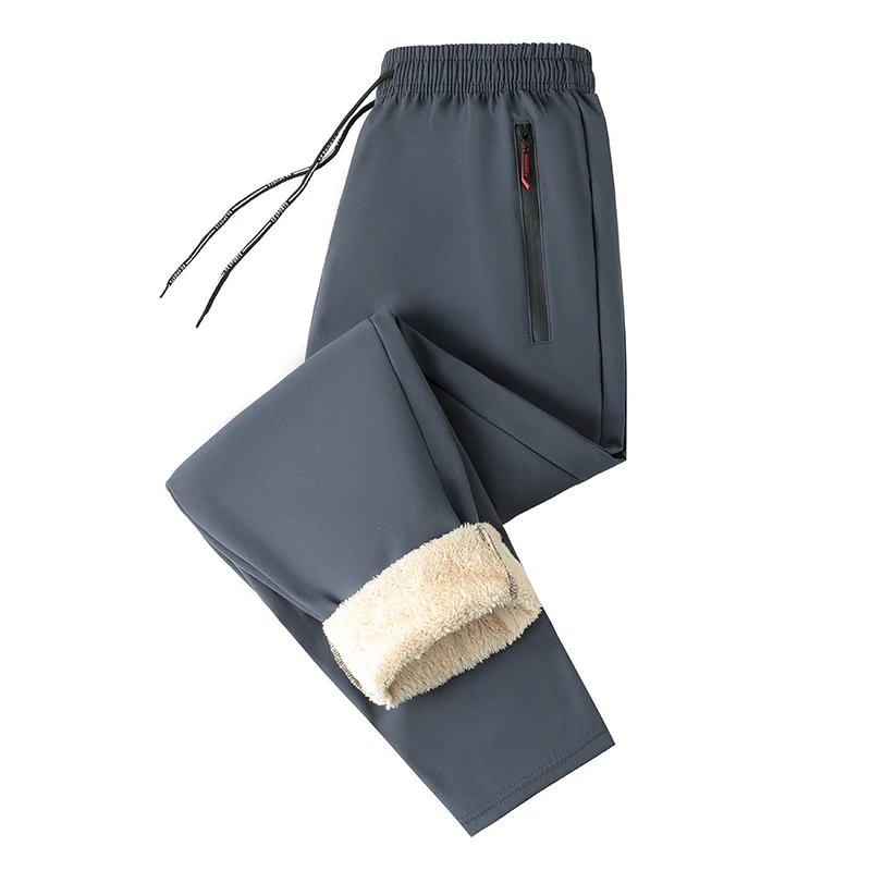 Plus Size Herren Winter-Wärmehose, dick mit Lammfleece gefüttert, Thermohose mit elastischem Kordelzug, Reißverschlusstasche, lässig, kältebeständig, Größe S – Detail 3