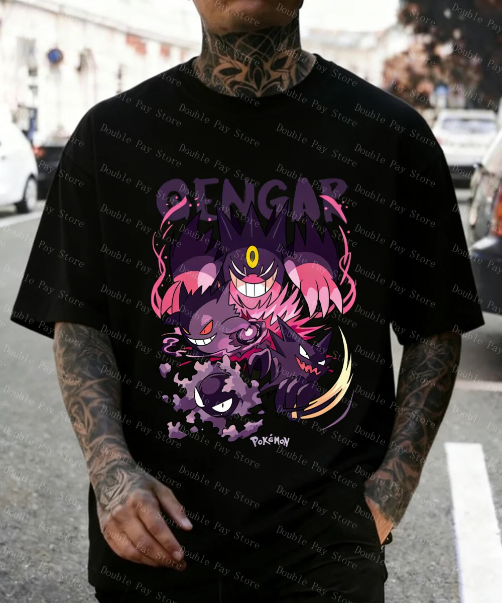 بوكيمون جينغ جي التعاون قصيرة الأكمام تي شيرت للرجال قمصان الصيف بوكيمون أنيمي الملابس الطرفية القطن تي شيرت