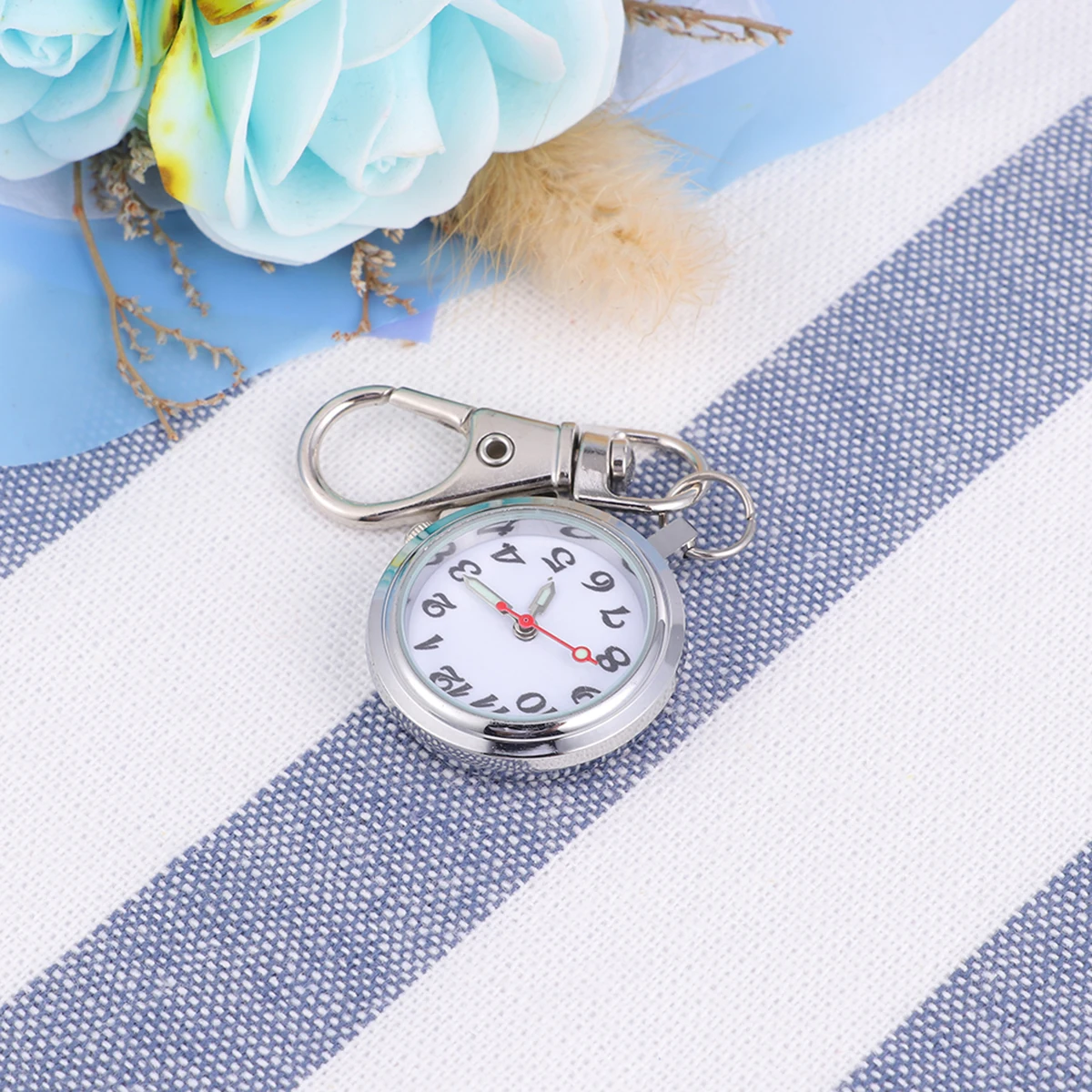 

Large Dial Watch Keychain Quartz Vintage Round Design Luminous Needle Durable Material Gift Quartz Pocket Watch Men Women