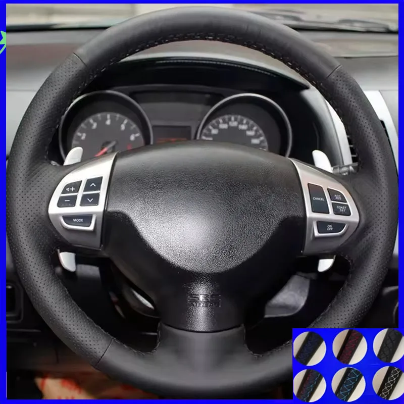 

Custom Hand-stitched Black Comfy Genuine Leather Car Steering Wheel Cover For Mitsubishi Lancer X 10 2007-2015 Outlander ASX