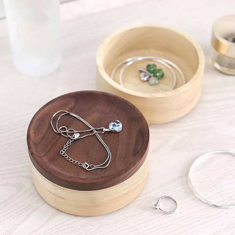 Natural Wooden Two-Layer Handmade Jewelry Storage Box With Lid Earrings Ring Necklace Display Props