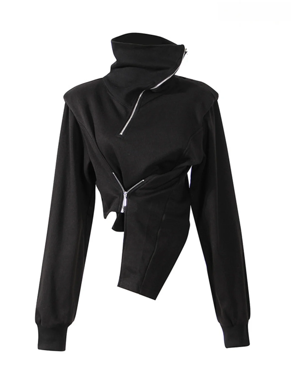 

Autumn Short Sleeve Women's Hoodie High Collar Zipper Uneven Hem Waist Cinched Long Sleeve Street Style Casual Comfort Fit