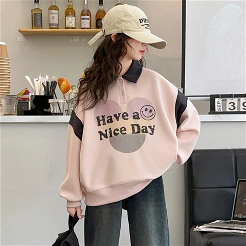 2024 New Trendy Autumn Kids Clothes Girl Long Sleeve Polo Sweatshirt for Girls Smiling Face Print Sweatershirt Tshirt Age 5-14 Y