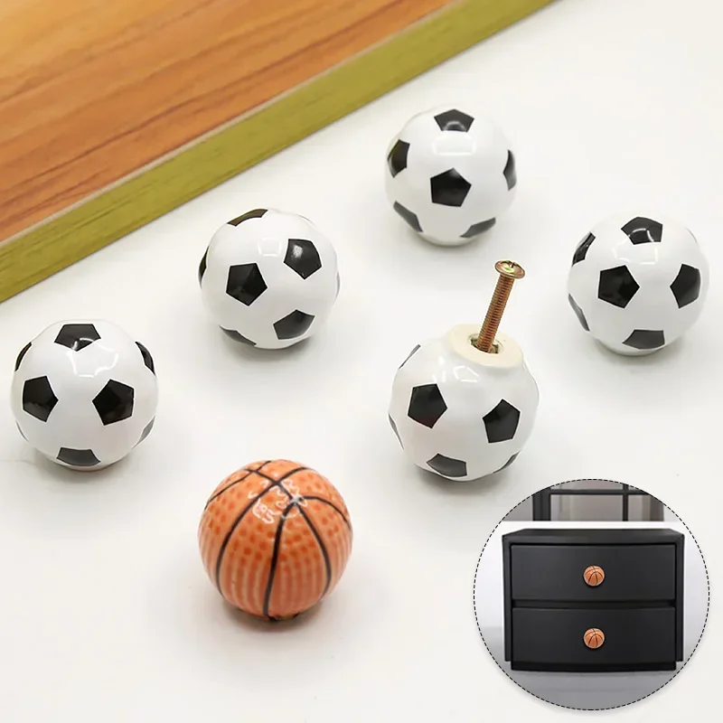 Basketball Football Cartoon Cabinet Door Handle Shoe Cabinet Wardrobe Display Cabinet Ball Single Hole Drawer Ceramic Handle