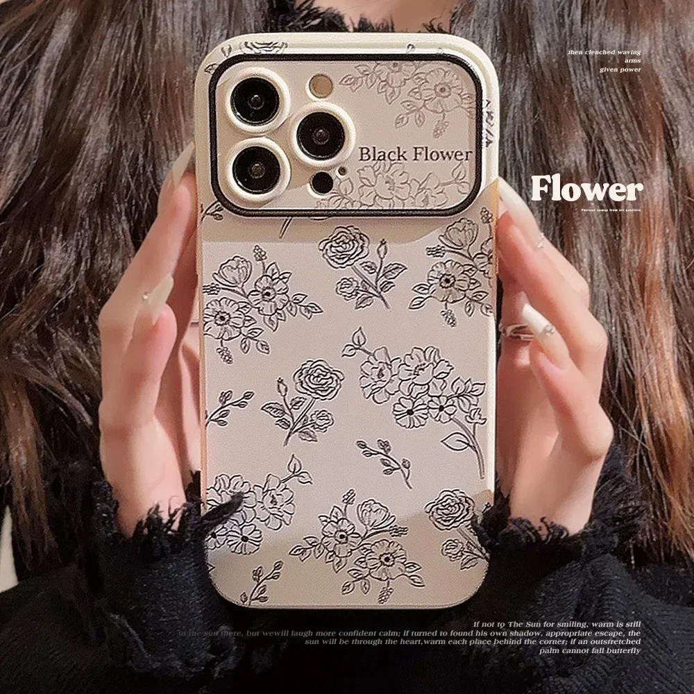 Simple Style Sketching Rose Blossoms Phone Case for IPhone16 15 14 12 13 11 Pro ProMax Mini Plus X XR Shockproof Phone Cover