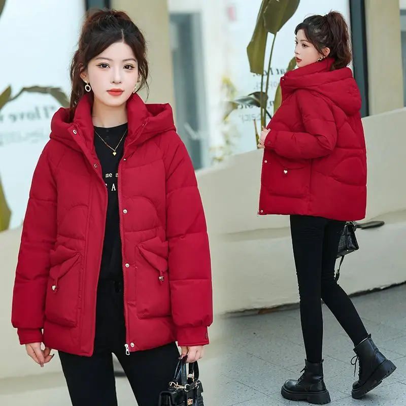 new fashion hooded Short padded women Parkas 2025 winter Korean Casual Solid color loose thick Warm cotton Clothes Female T8102