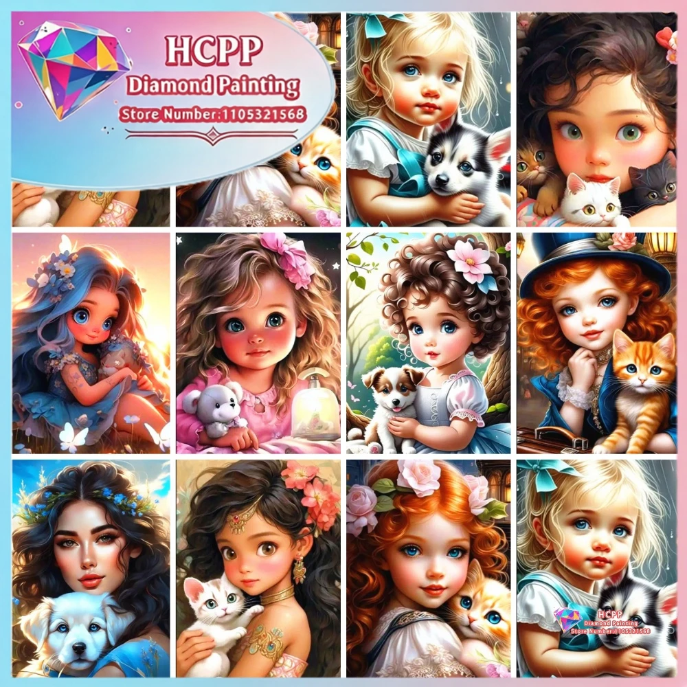 Mädchen Tier Diamant Malerei Set Quadratische Runde Diamanten 5D DIY Katze und Hund Mosaik Handgemachte Kunst Einzigartiges Exquisites Geschenk Heimdekoration