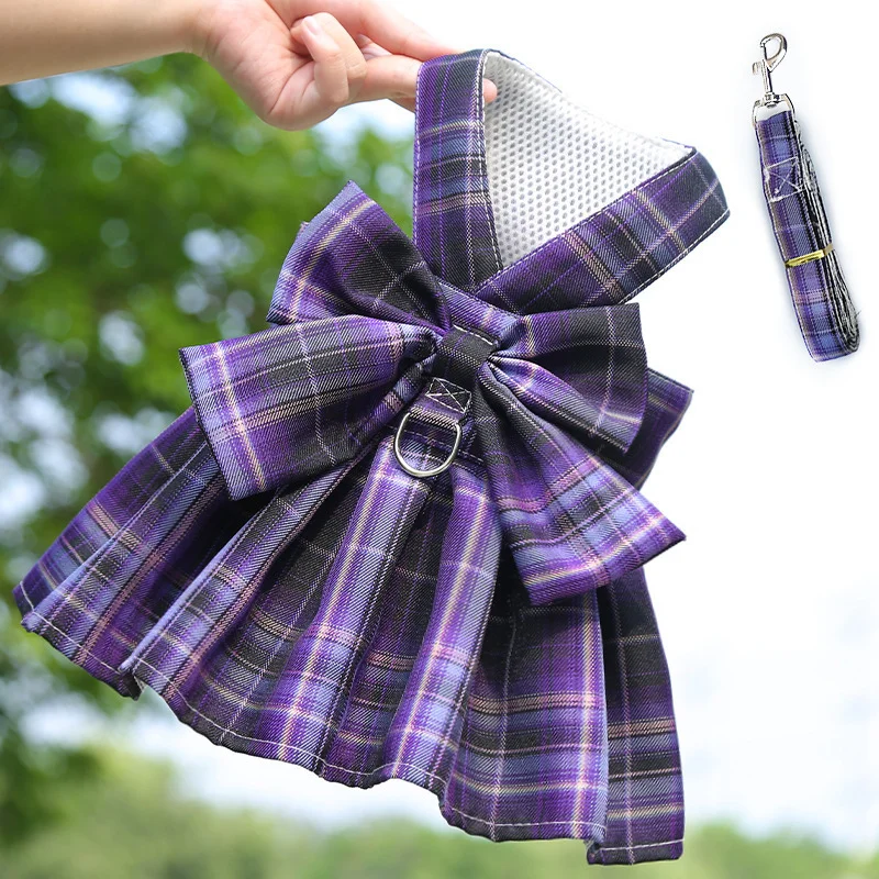 Dog Clothes Pet Clothes Cute Skirt Suspender Skirt Bowknot Dog Dress for Female with Dog Leash