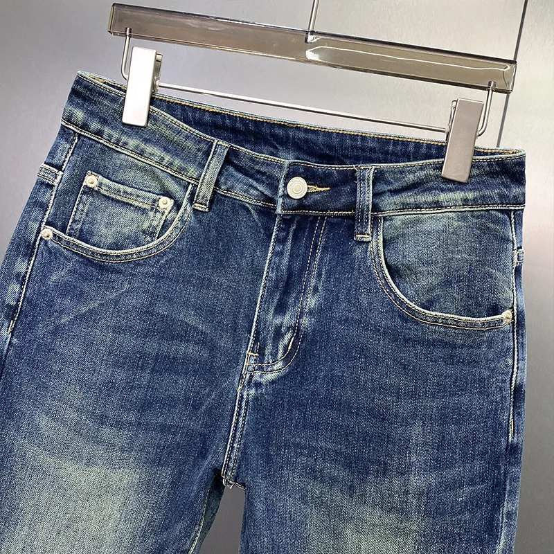 الربيع والخريف موضة جديدة بلون مستقيم الساق جينز سترتش الرجال عادية سليم مريح تنفس الدينيم السراويل #4