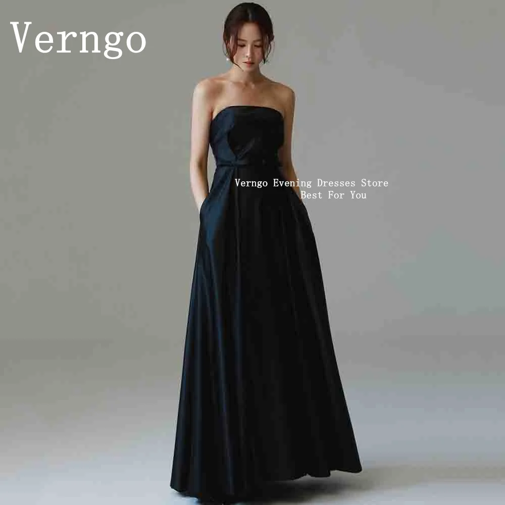 

Verngo Simple Black Prom Gown Women Strapless A Line Formal Occasion Dress Korea Classy Bow Evening Dresses 2024