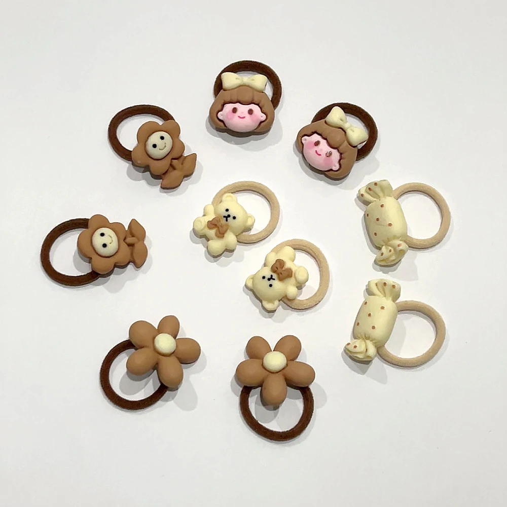 10 PCS/Set Cute Bear Rabbit Baby Hair Ties Child Elastic Mini Cartoon Animal Flower Ponytail Holder Rope No Hurt Hair Scrunchie