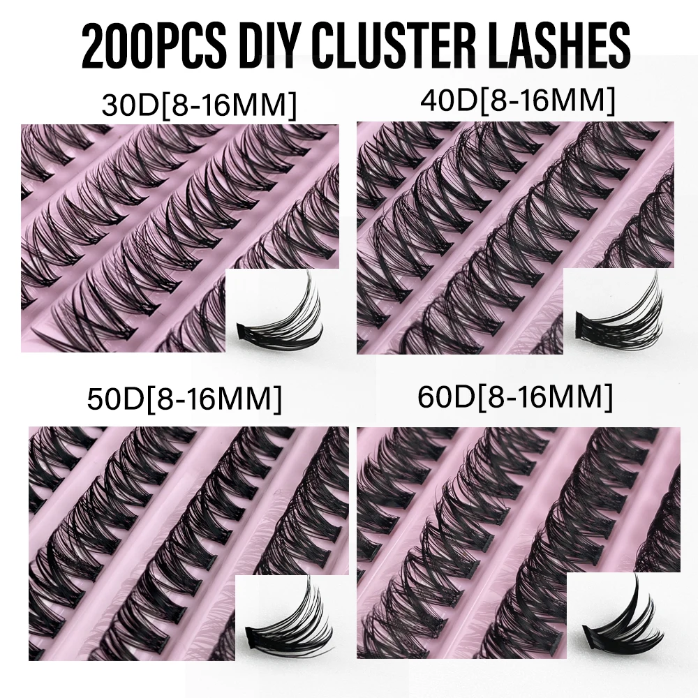Individual Lashes 8-16mm 200pcs Cluster Lashes Natural Look Mixed DIY Eyelash Extension Russia Volume Lash Clusters Wholesale