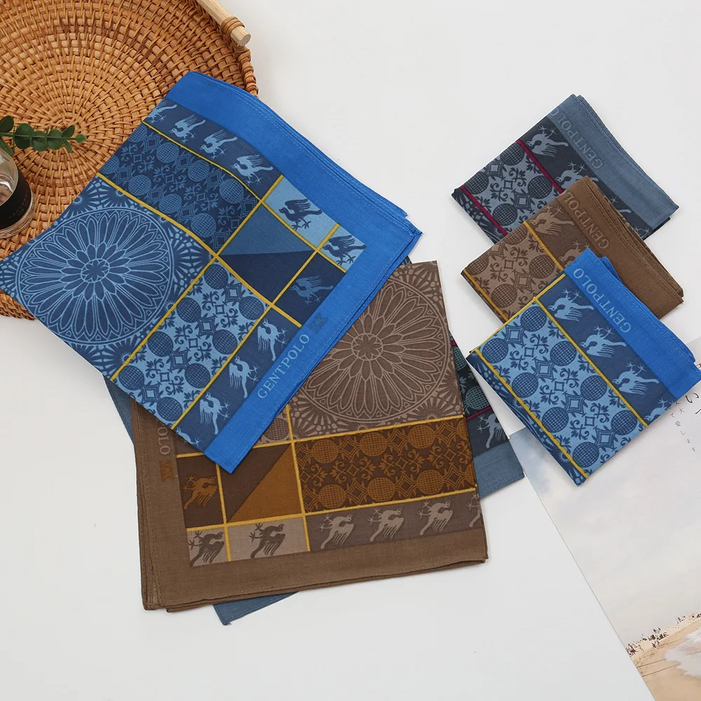 3/6 Buah Sapu Tangan Katun Murni Pria Kuno Nostalgia Retro Musim Panas Tipis Penyerap Air Lap Keringat Persegi 43Cm
