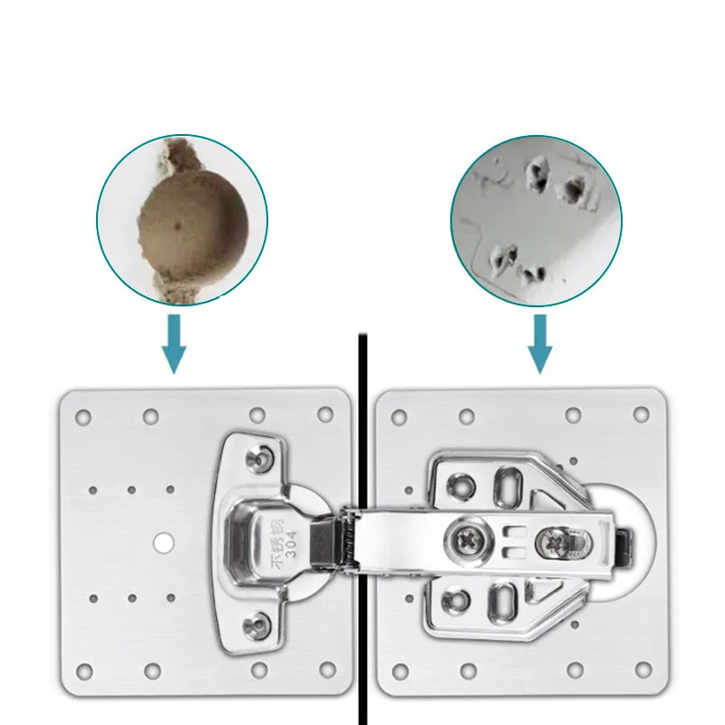 Hinge Repair Plate Brushed Stainless Steel Cabinet Hinge Fixing Plate Bracket Kit with Mounting Screws Door Hardware