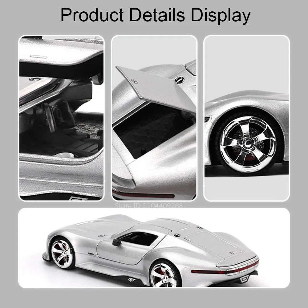 Maßstab 1:32 GT 300SL Sportwagenmodell Spielzeugtüren geöffnet Sound Licht zurückziehen Druckguss-Metallfahrzeuge Modelle Sammlung Kindergeschenke