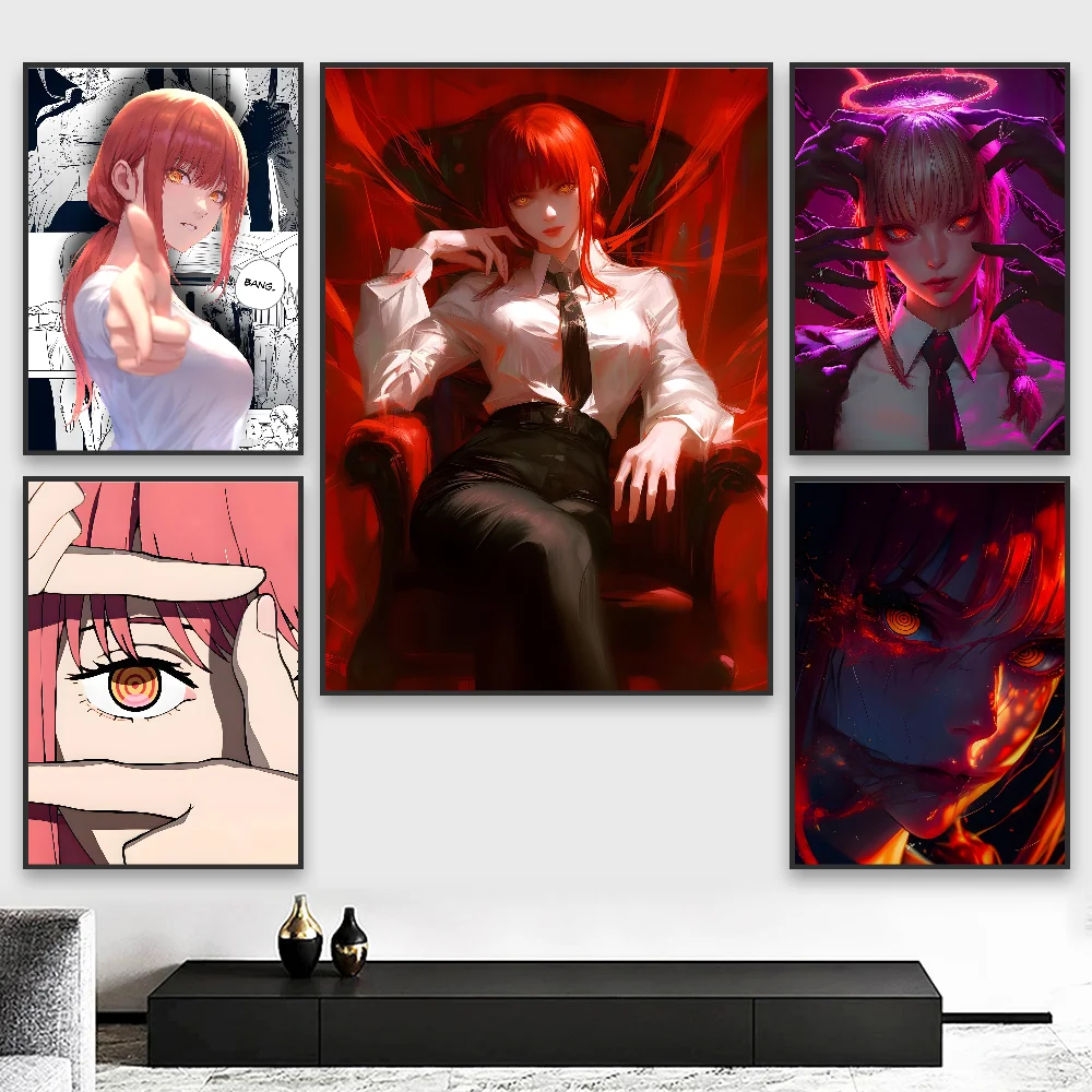 Makima Chainsaw Man Anime-Poster, HD-Kunst, klebrige Wand, wasserdicht, Zuhause, Wohnzimmer, Schlafzimmer, Bar, ästhetische Dekoration