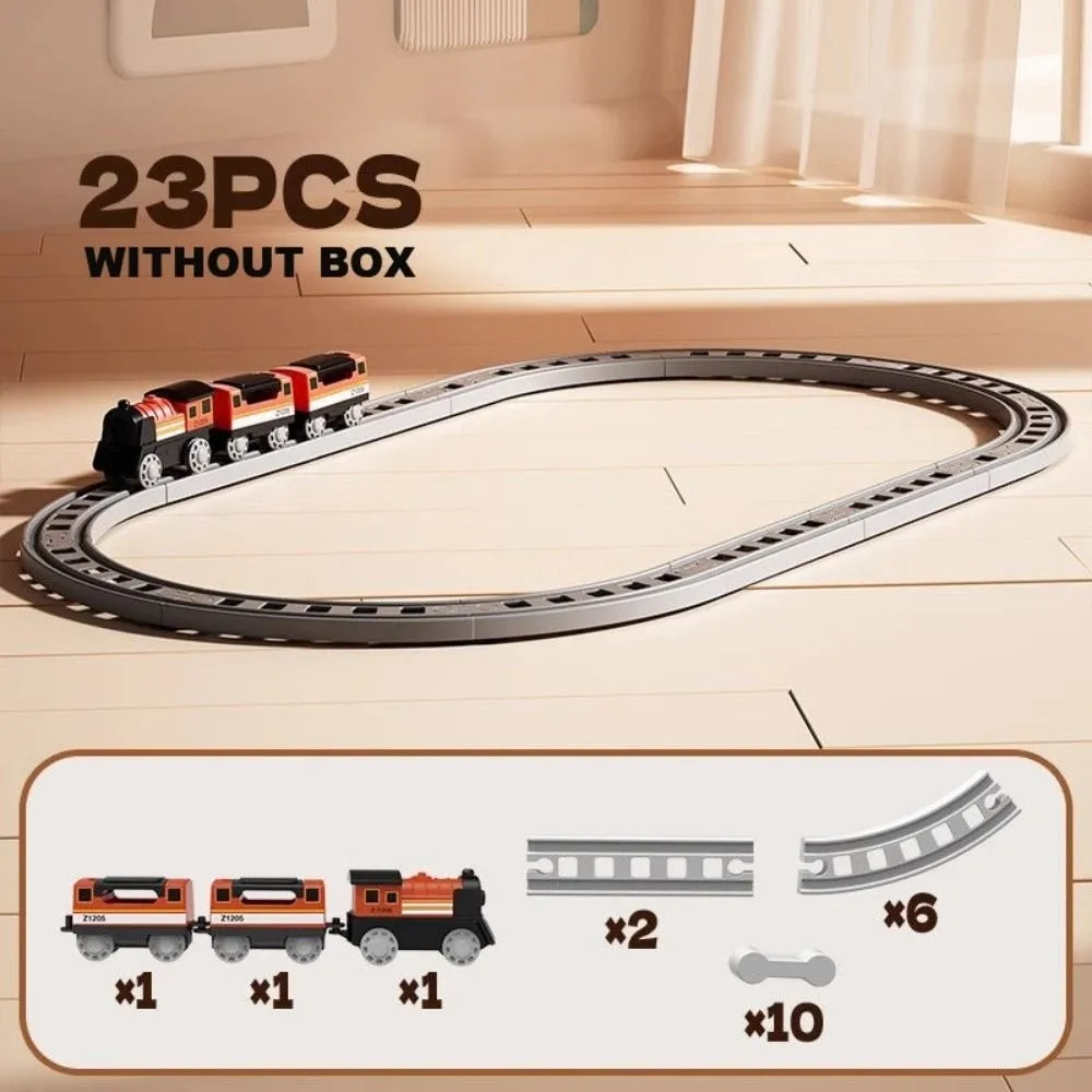 Treno elettrico per bambini 7 stili con binario in plastica con scatola Giocattoli per auto con binario elettrico per bambini Regalo di compleanno per bambini