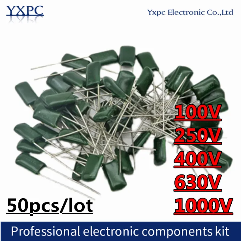 Capacitor de Filme de Poliéster 100V 250V 400V 630V 124 154 224 334 474 2A124J 2A154J 2A224J 2A334J 2A474J 0.15UF 0.22UF 0.33UF 0.47UF