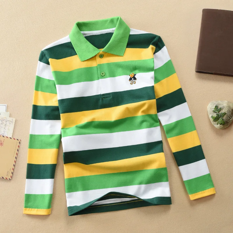 Fashion Kids Boys T Shirts Children Clothes 3-14Years Cotton Baby Boy Polo Shirt Tops Children Long Sleeve Stripes Shirts 3-14Yr