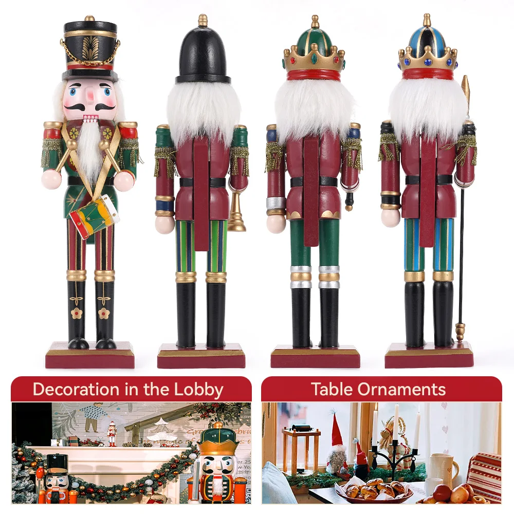 1Pcs Wooden Nutcracker Soldier Figurines Ornaments 30CM Nutcracker Puppet Desktop Crafts Kids Gifts Christmas Home Decorations